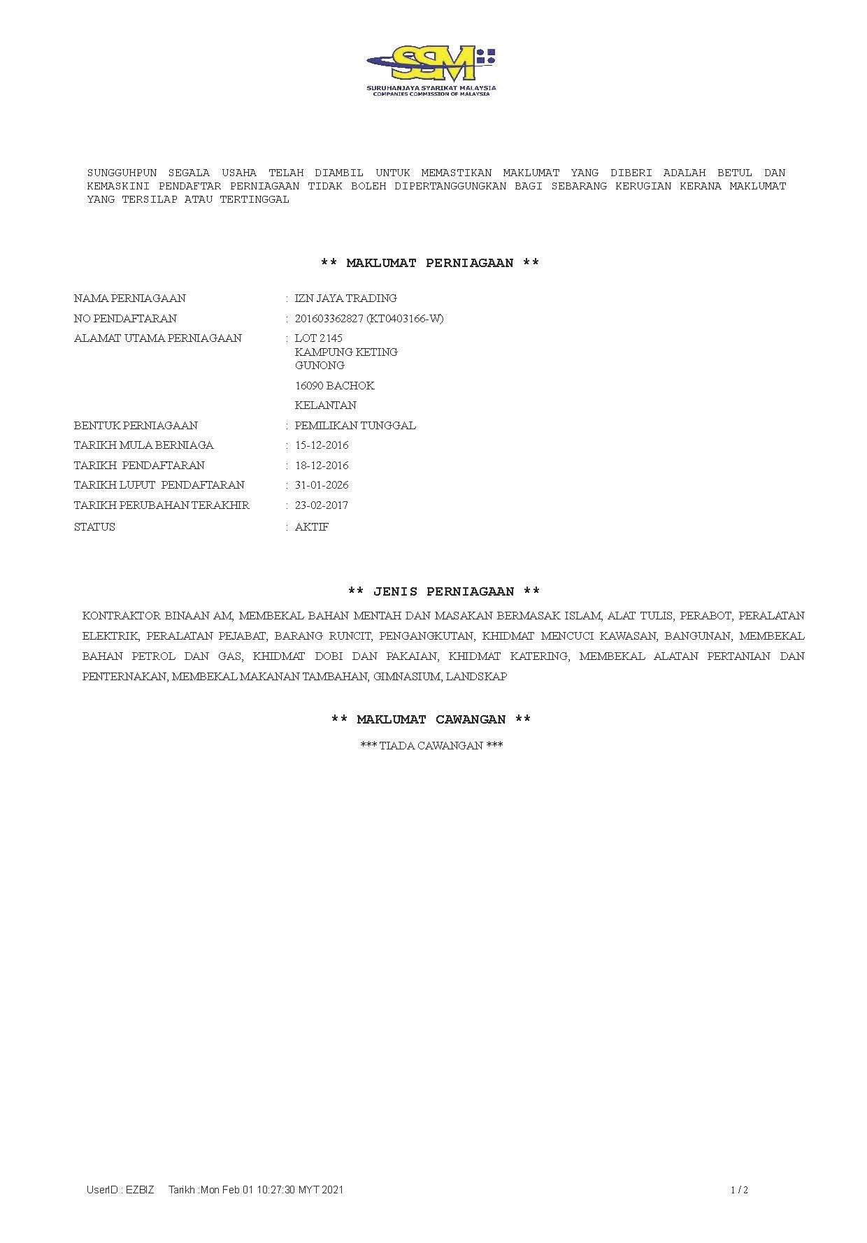 SSM Maklumat Perniagaan